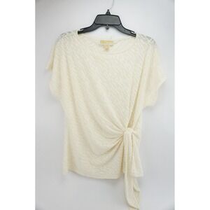 Michael Kors Womens Ivory Textured Sheer Knit Tie Side Dolman Top Size M